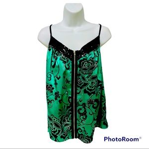 Charlotte Russe Halter Top Dressy Satin Spaghetti straps Adj  Open Back Emerald